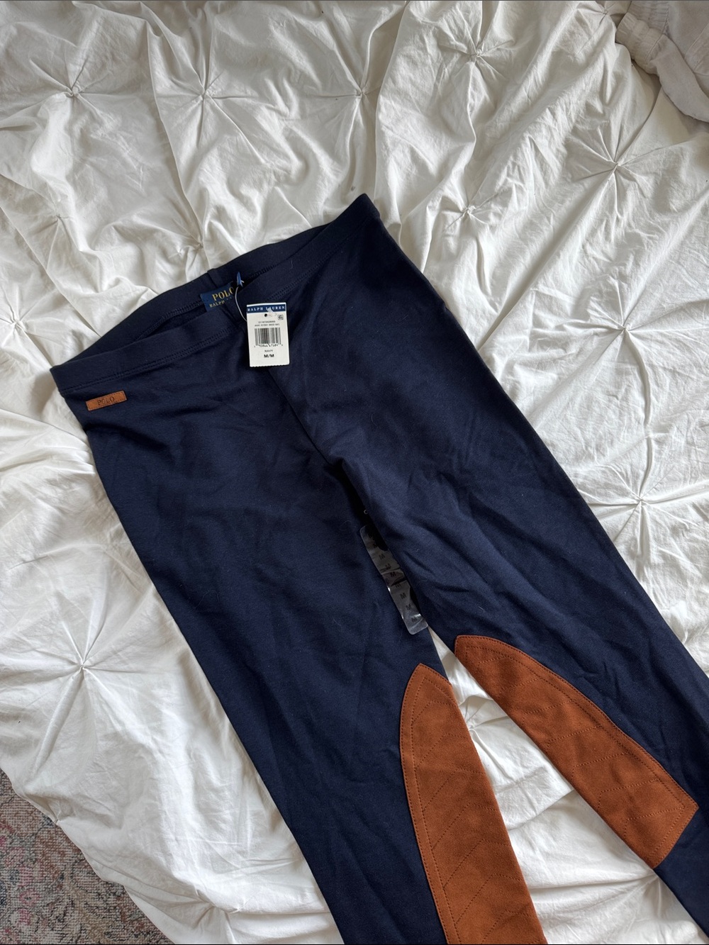 Polo by Ralph Lauren Navy Riding Leggings with Brown Suede Elbow Patches